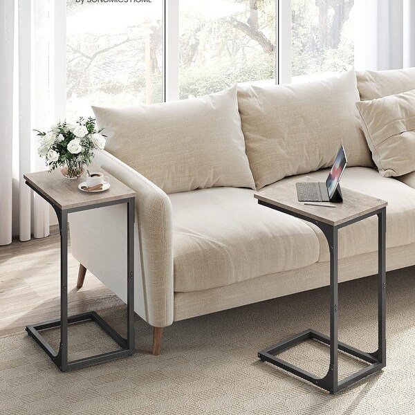 CShaped End Table Set of 2,with Metal Frame,Greige and Black