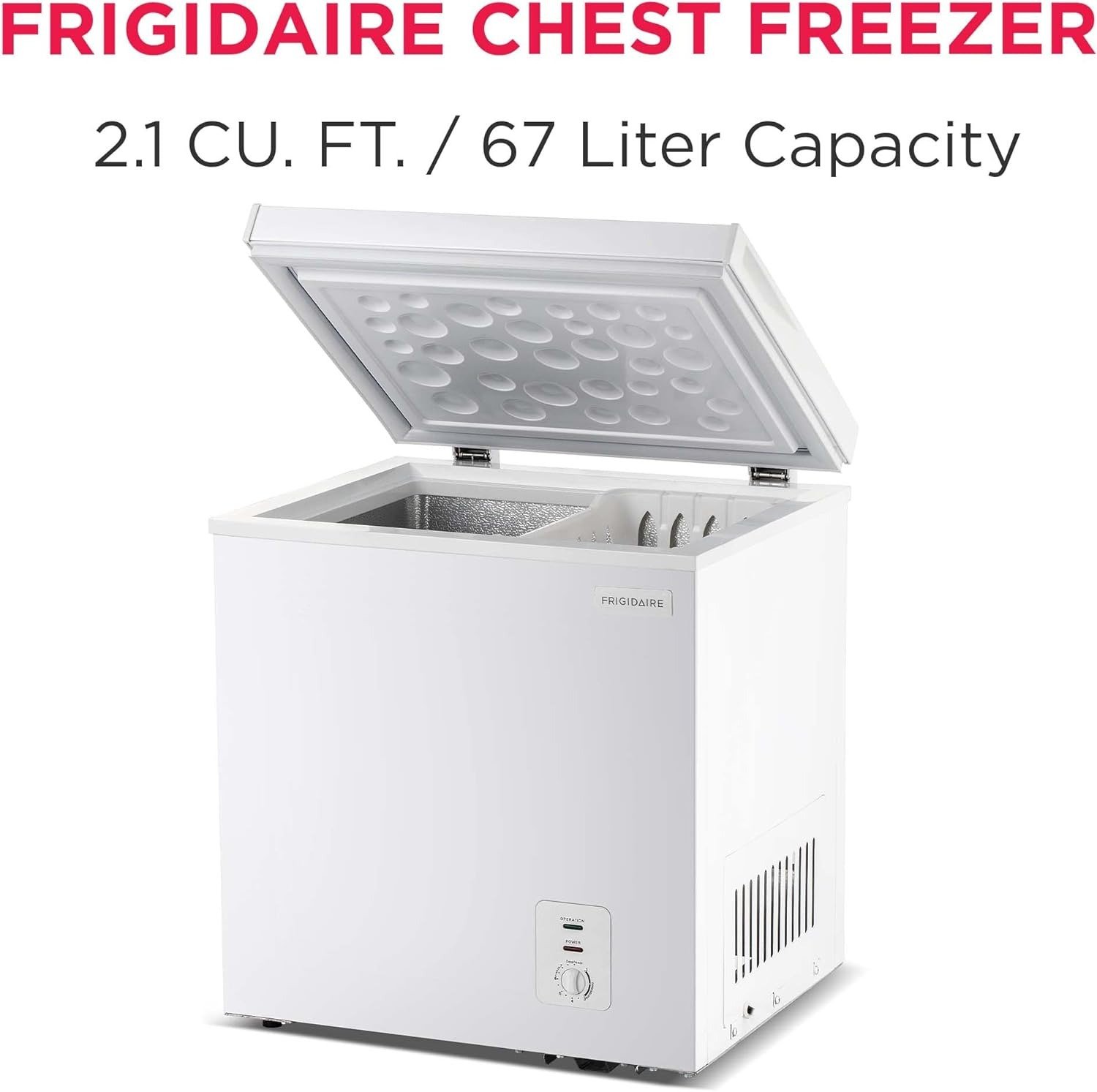 Chest Deep Freezer, 2.0 Cu. Ft. Capacity, Adjustable Thermostat-Removable Vinyl Coated Wire Basket-Easy Defrost Drain- Garage Ready- Pearl White