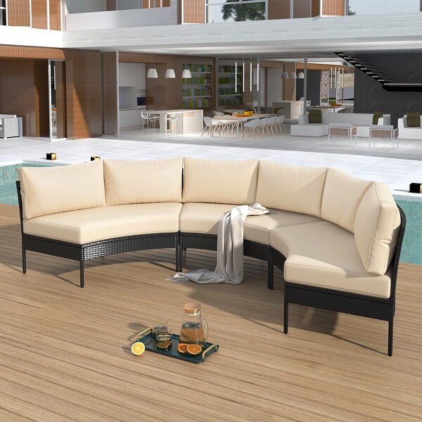 3 Piece Patio Furniture Set,Round Wicker Sectional Sofa with Cushions