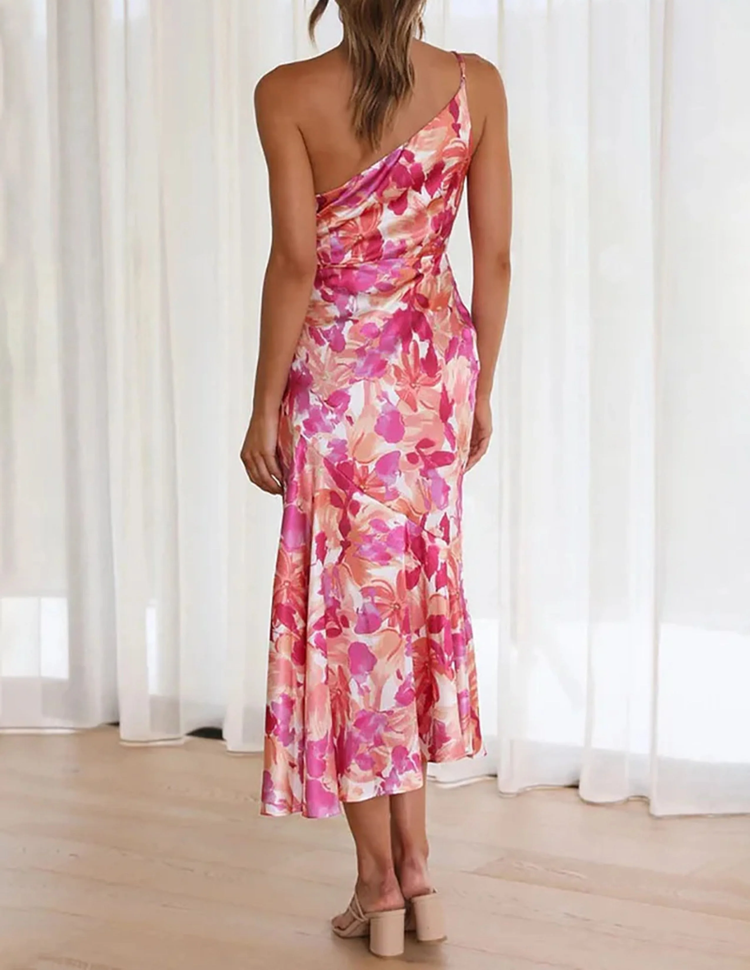 One Shoulder Ruched Midi DressClistos
