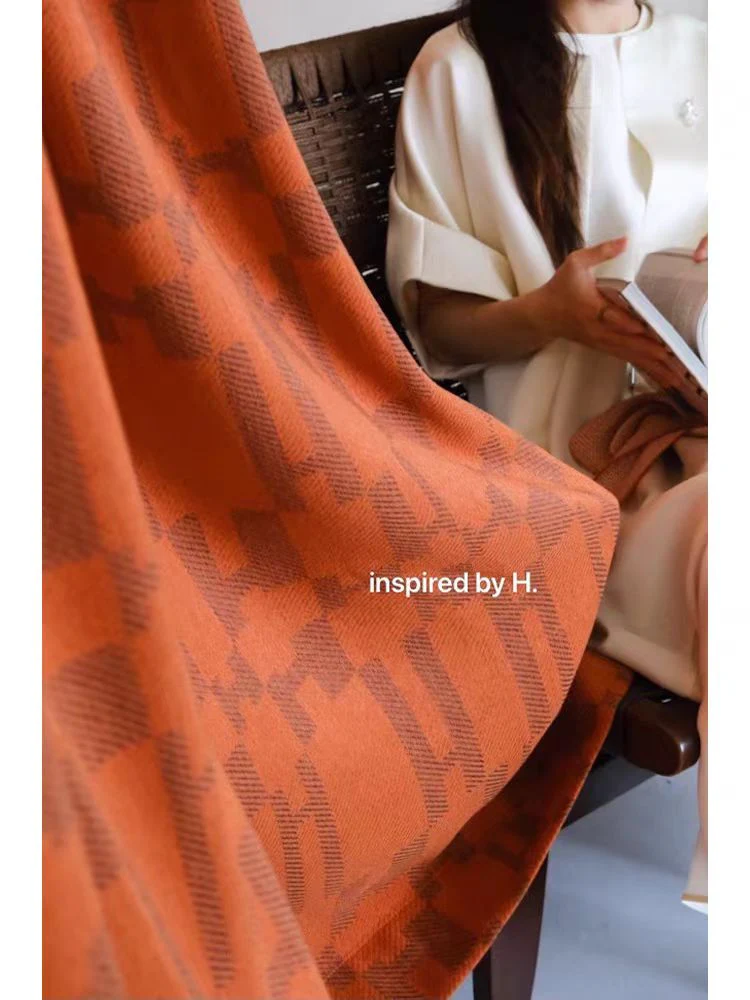 FA005 - Home H Love*She Orange Jacquard Blackout Living Room Bedroom Floor-to-Ceiling Curtains New Chinese Luxury