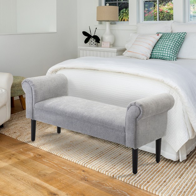 Linen Upholstered Accent Ottoman Bench With Armrests