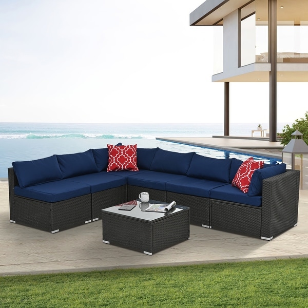 Blue 7Piece Patio Conversation Sectional Set