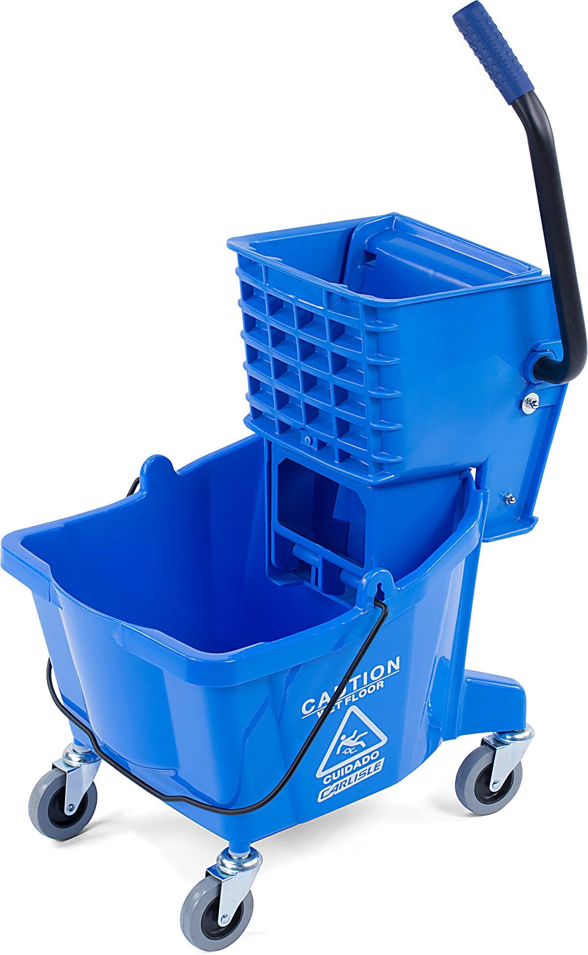 g Carlisle 3690814 Mop Bucket with Side Press Wringer 26 Quart Blue