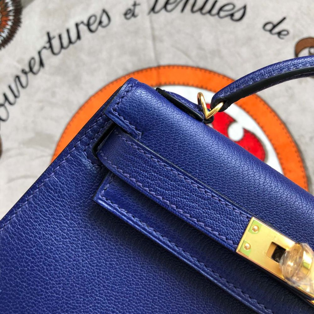 [Premium Quality] – Hermès Kelly Mini II Bag Blue 7.5 Inches