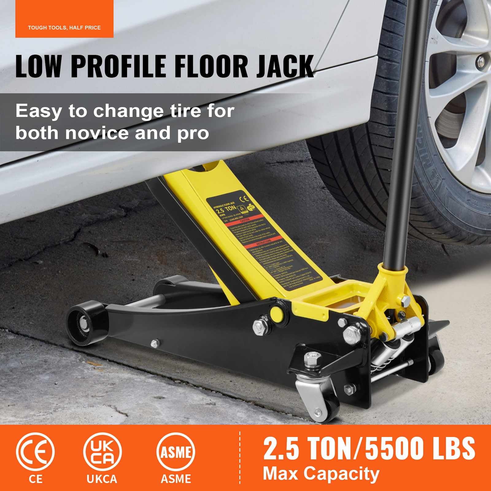 BENTISM Low Profile Floor Jack 2.5 Ton (5500 lbs), Aluminum and Steel Hydraulic Racing Floor Jack, Dual Piston Quick Lift Pump, 3.64