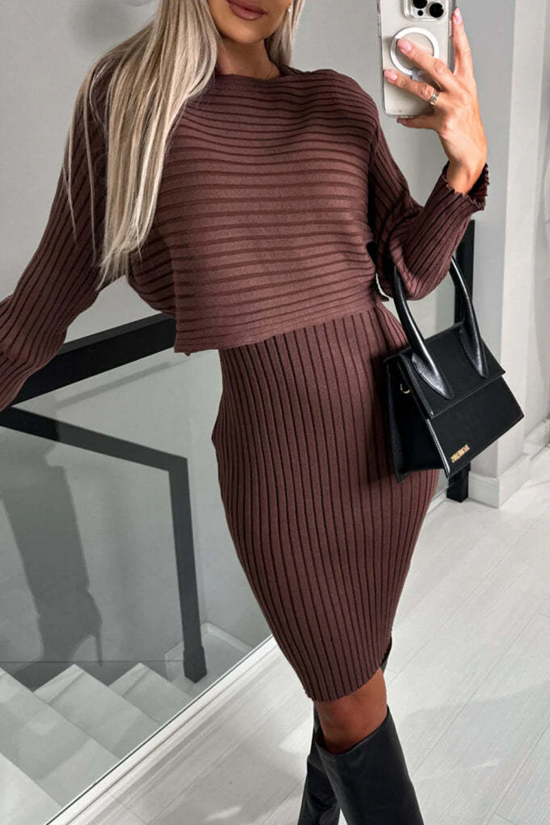 Ribbed Knit Two-Piece Set: Cropped Sweater & BodyconClistos