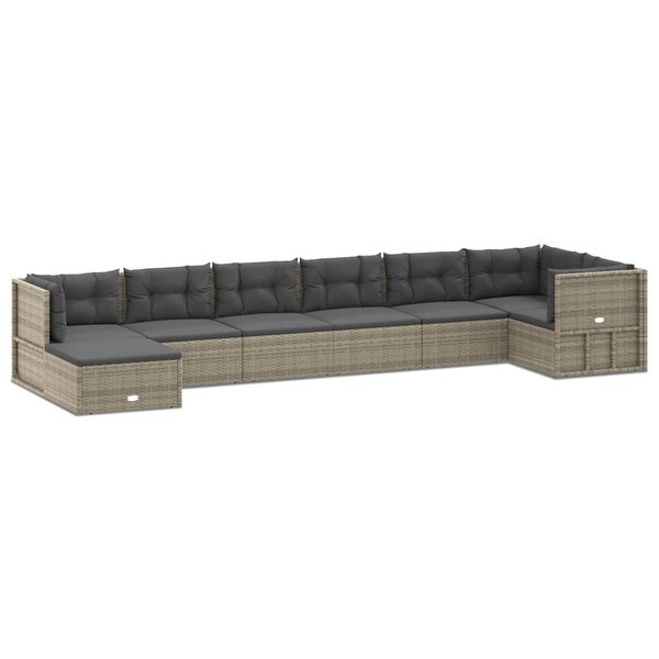 vidaXL 7 Piece Patio Lounge Set with Cushions Gray Poly Rattan
