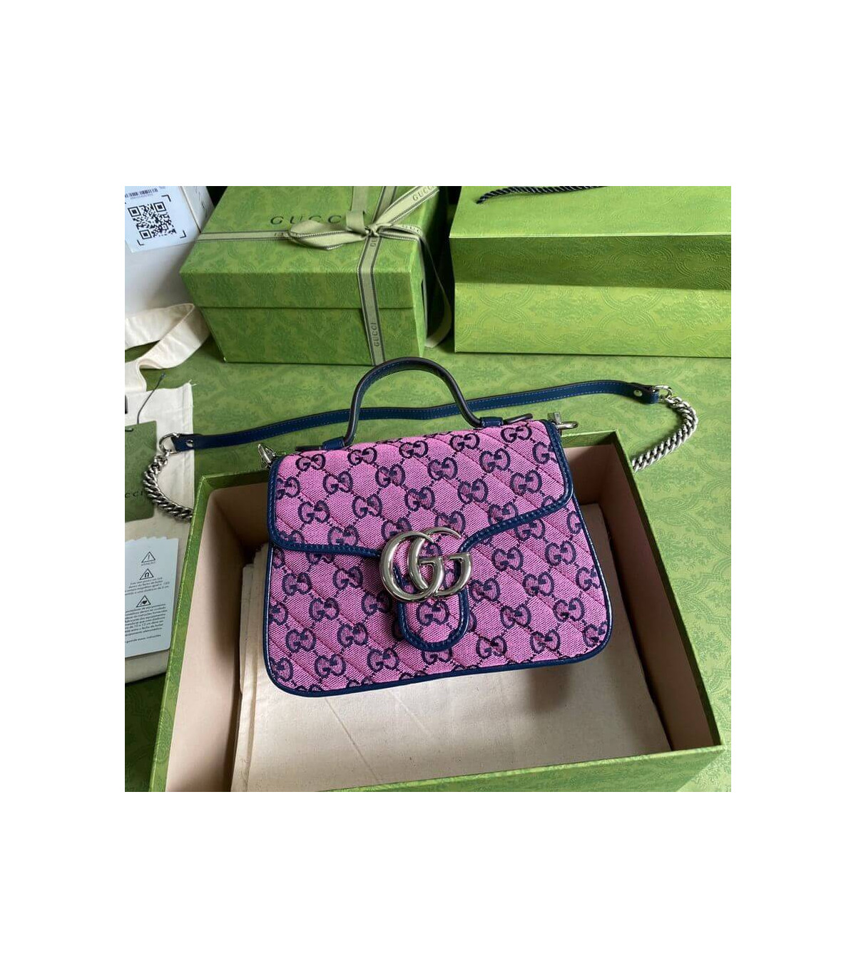 Gucci GG Marmont Multicolour Mini Top Handle Bag Pink