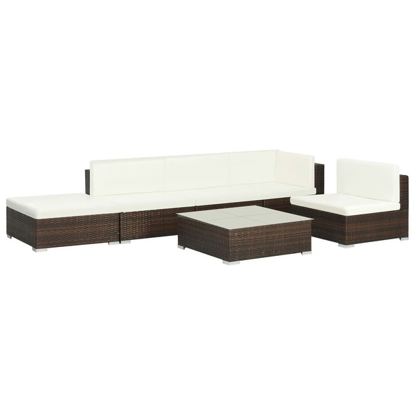vidaXL 6 Piece Patio Lounge Set with Cushions Poly Rattan Brown