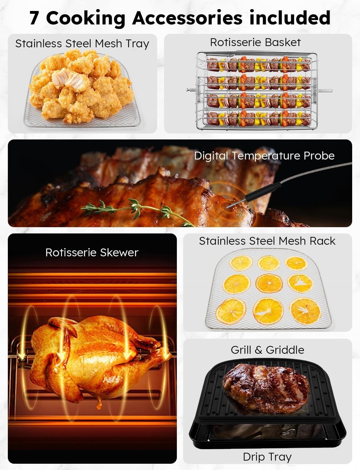 15.5QT XL Air Fryer Oven, 1800W Convection, Smart Thermometer, 100 Presets, Rotisserie & Grill/Griddle, Dishwasher Safe, Black