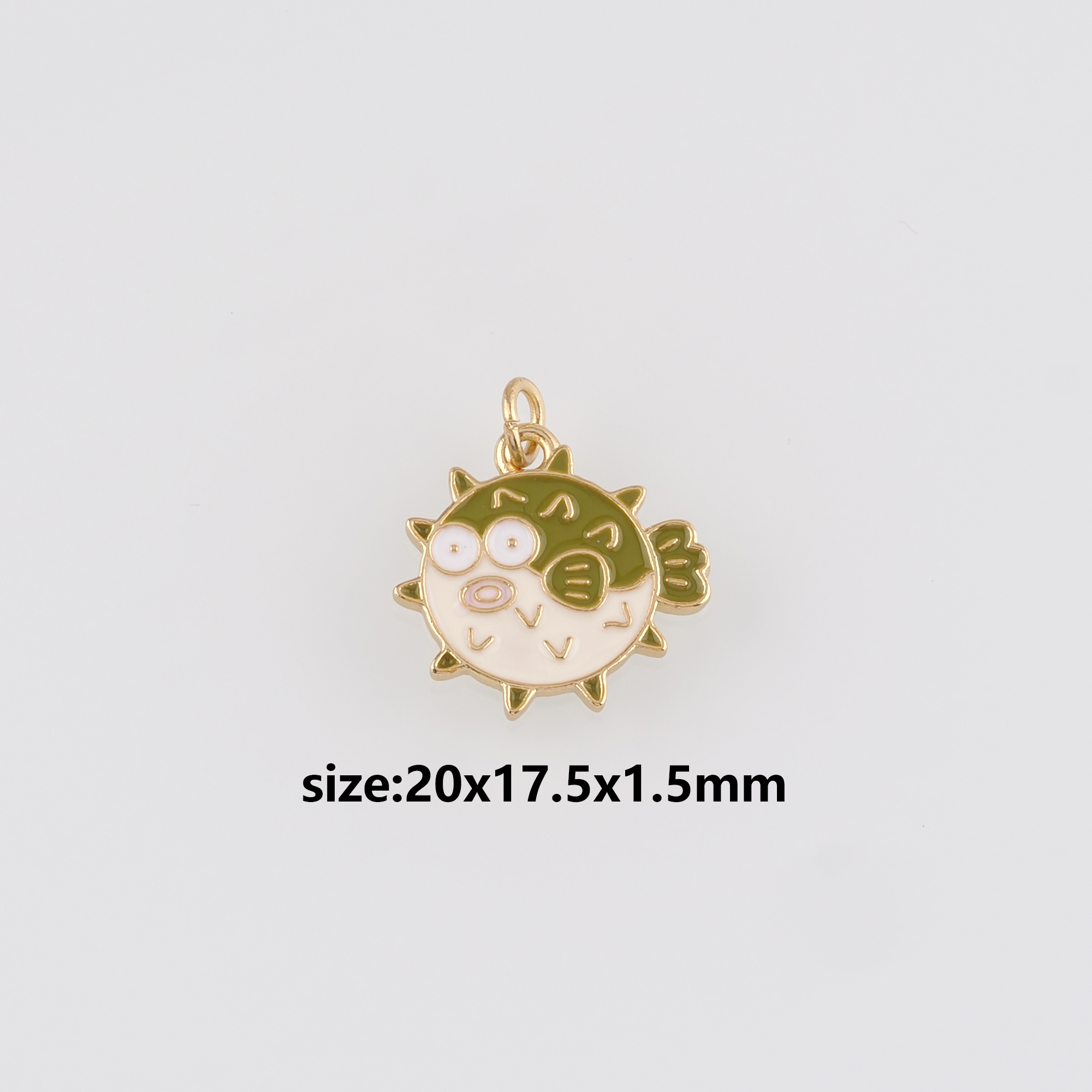 18K Gold Filled Pufferfish  Pendant,Enamel Fish Charm Earrings Necklace for DIY Jewelry Making Supply