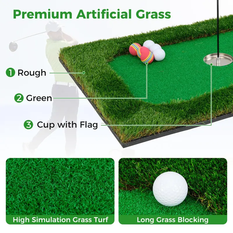 Rectangular Floating Pool Golf Green – Compact Chipping Mat Set with Accessories (35.5″ x 23.5″)