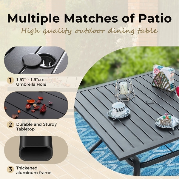 MAISON ARTS 6Piece Patio Dining Set,37 Inch Square Metal Table and 4 Textilene Dining Chairs with 9ft Patio Umbrella