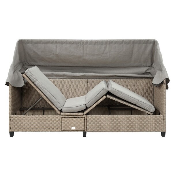 4 Piece Wicker Patio Sofa Set with Retractable Canopy and Lifting Table