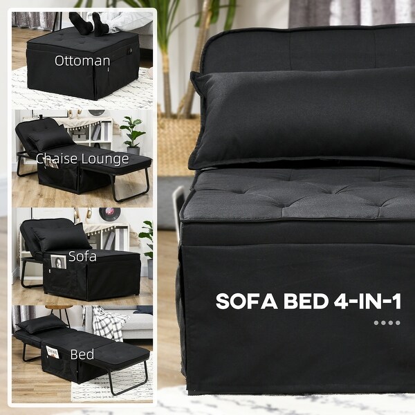 HOMCOM Ottoman Sofa Bed,4 in 1 MultiFunction Button Tufted Folding Sleeper Chair Bed with Adjustable Backrest,Black