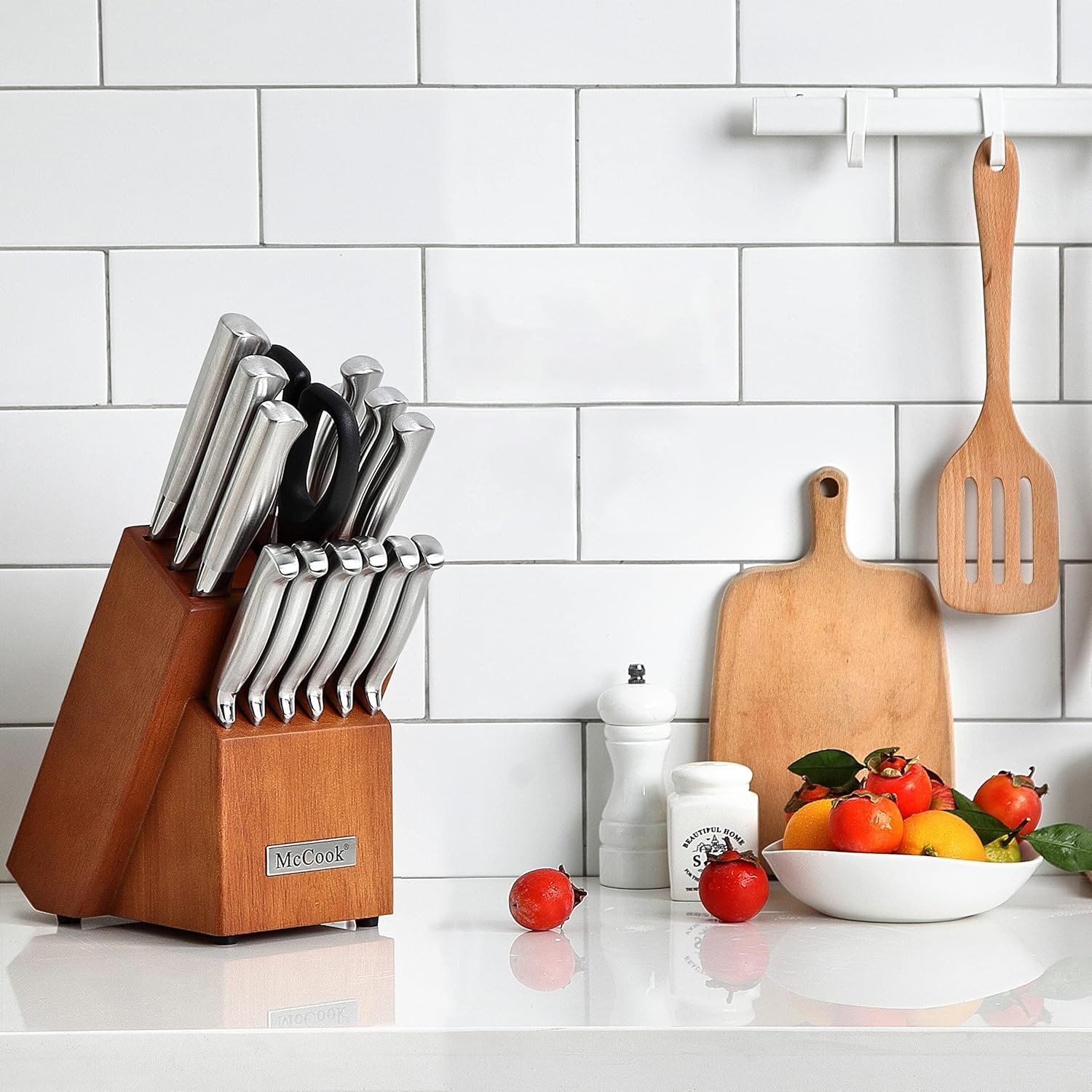 15-Piece Kitchen Knife Block Set German High-Carbon Stainless Steel Built-in Sharpener