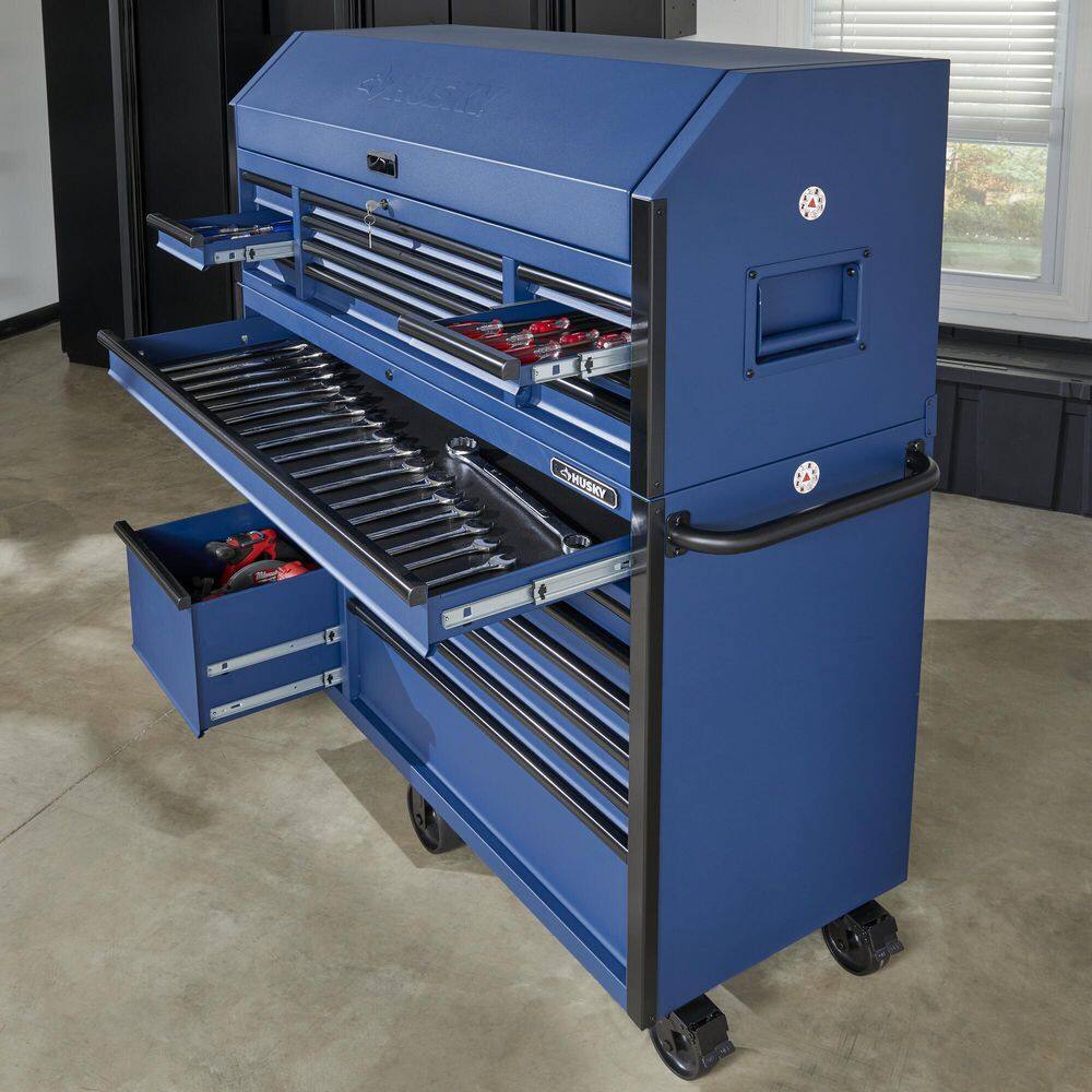 2026 Husky 56 in. W x 22 in. D Heavy Duty 23-Drawer Combination Rolling Tool Chest and Top Tool Cabinet Set in Matte Blue