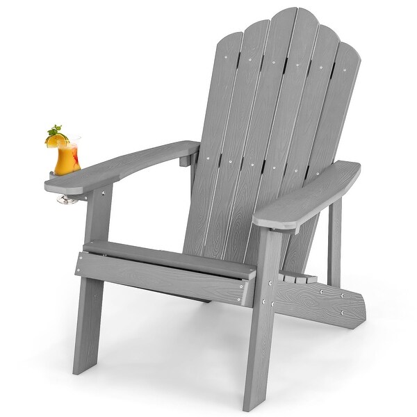 Costway Patio HIPS Adirondack Chair with Cup Holder Weather Resistant