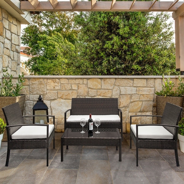 Outdoor Patio Rattan Wicker 4pc. Chair w/ Coffee Table Set