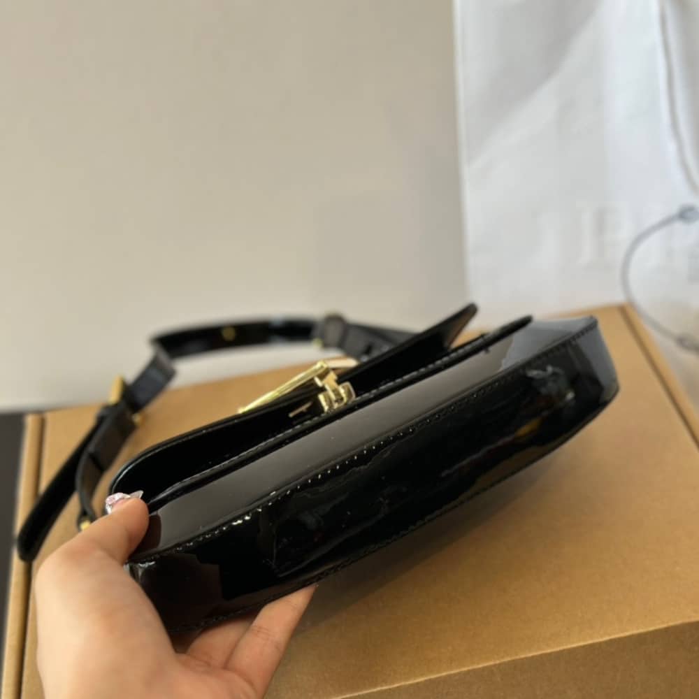 Prada Cleo Bag In Brushed Leather With Triangle Logo Black 24Cm