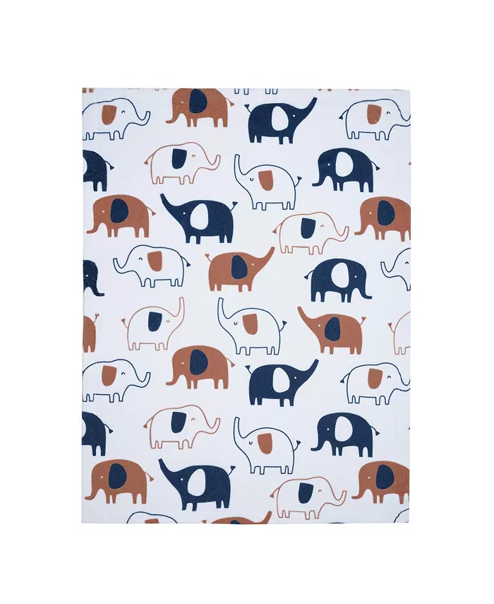 Lambs and Ivy Playful Elephant White Blue Printed Fleece Baby Blanket