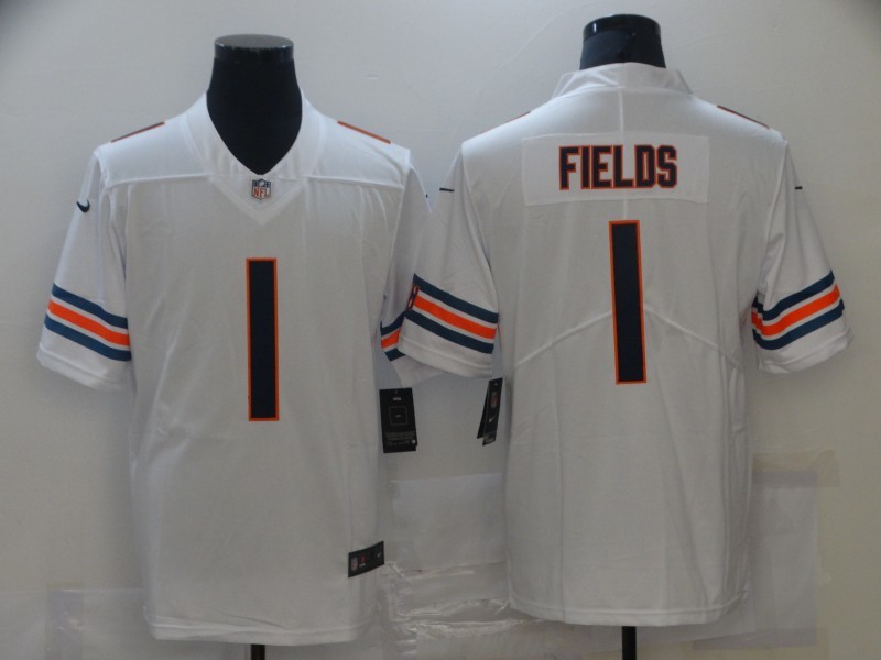 Men's Chicago Bears Justin Fields #1 White Player Game Jersey