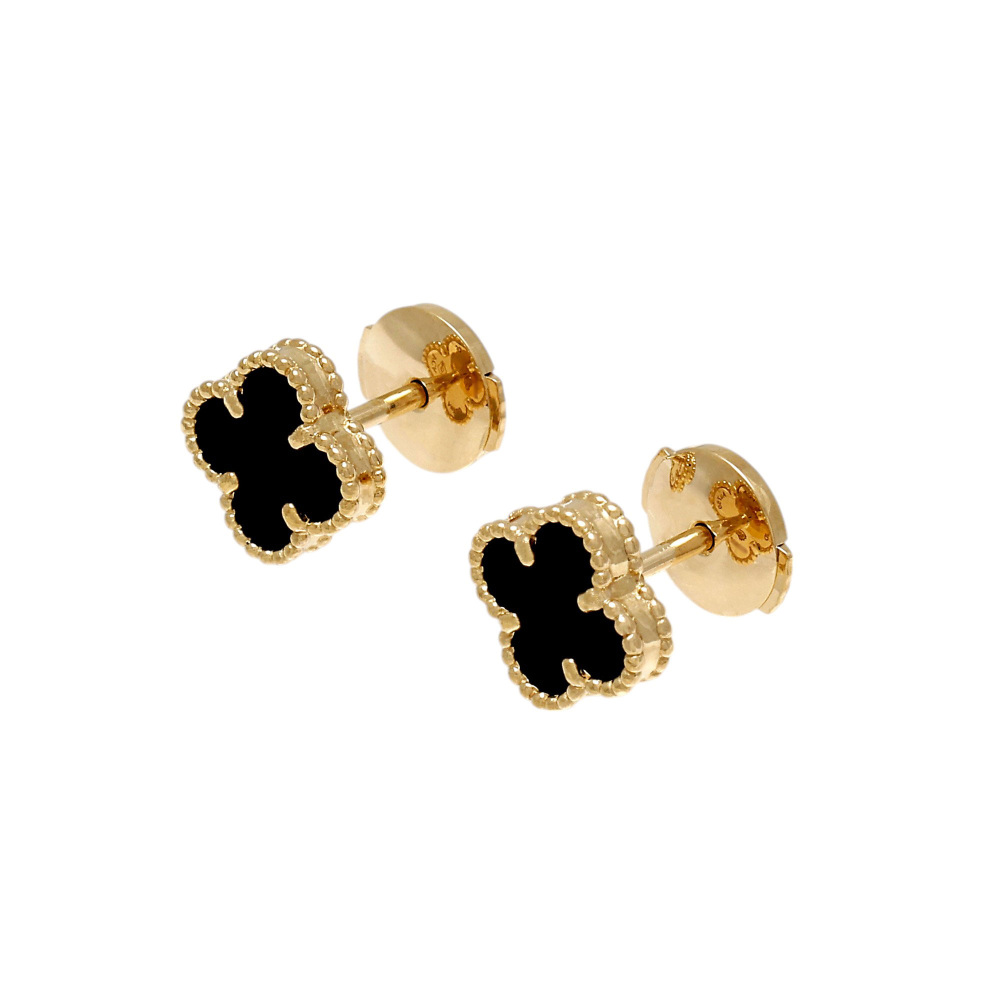 Van Cleef & Arpels Sweet Alhambra Earrings 18K Yellow Gold Onyx VCARA44900