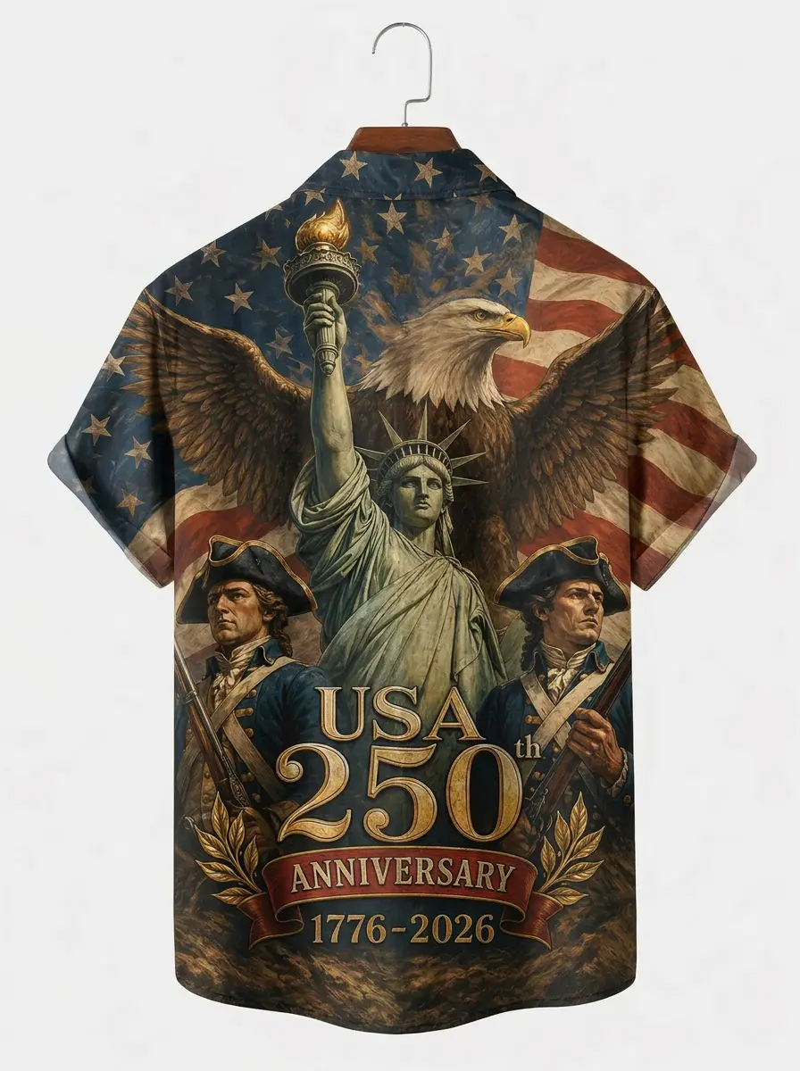 Men's printed shirts, USA 250 Anniversary Liberty Eagle Patriotic Hawaiian Shirt