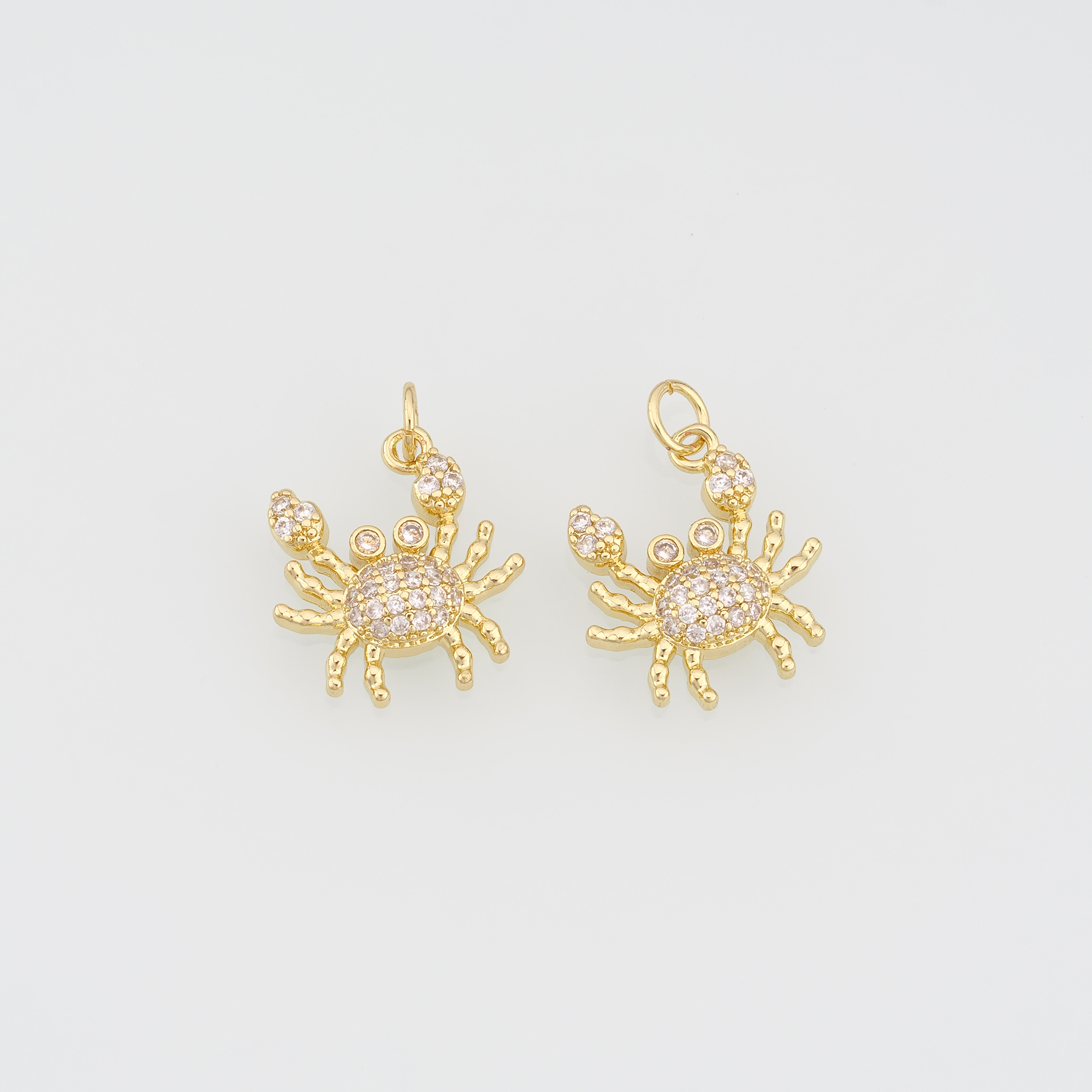 18K Gold Filled Crab Pendant,CZ Micro Pave Cancer Charm Earrings Necklace for DIY Jewelry Making Supply