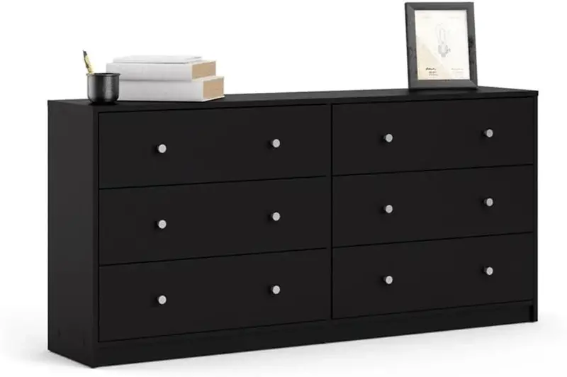 Scandinavian-Style Bedroom Furniture Set – Engineered Wood 3-Piece Collection with Chest, Dresser, and Nightstand in Black