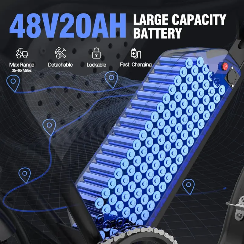 Q20 2000W All-Terrain Fat-Tire Ebike – 52V Battery, 30–180 Mile Range, 20″ Tires, Premium Full-Suspension