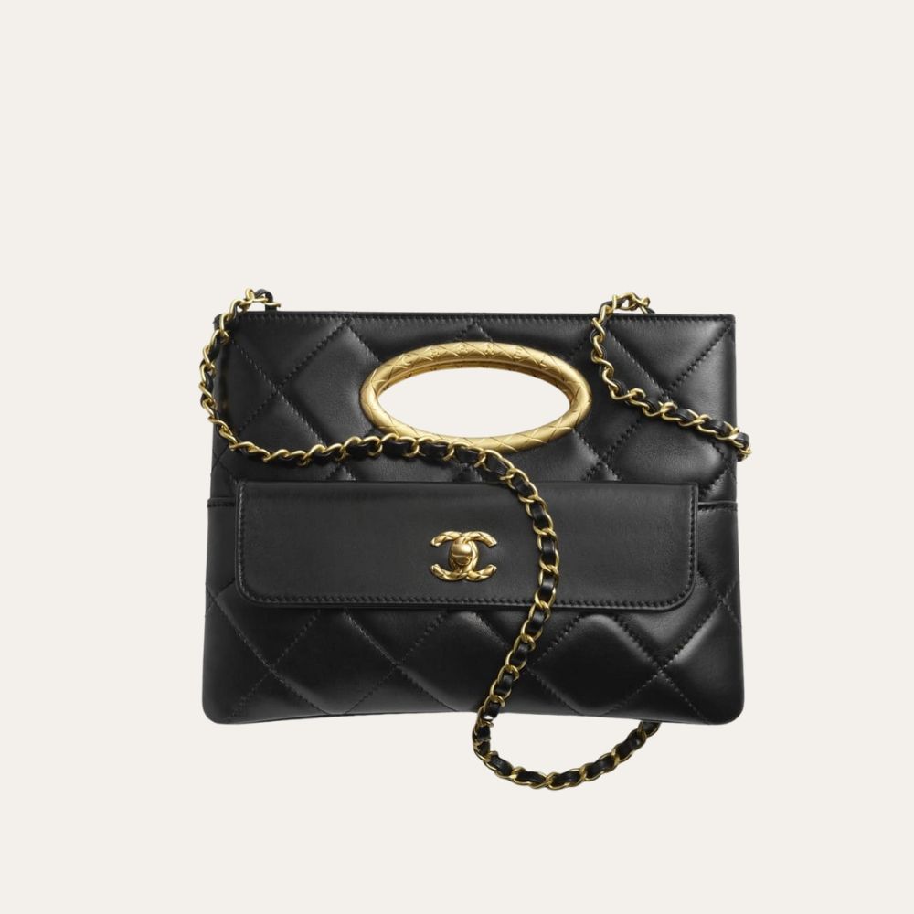 Chanel Clutch And Gold Plated Metal In Black 9.8 Inches AS5038 B17663 94305
