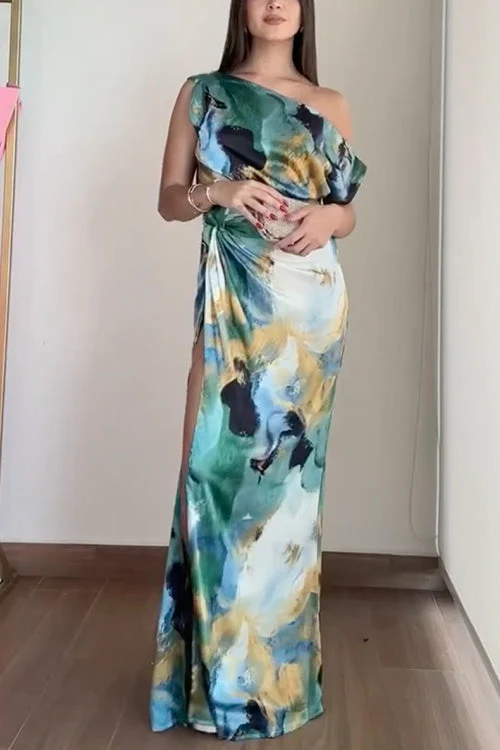 One Shoulder Maxi Dress With SlitClistos