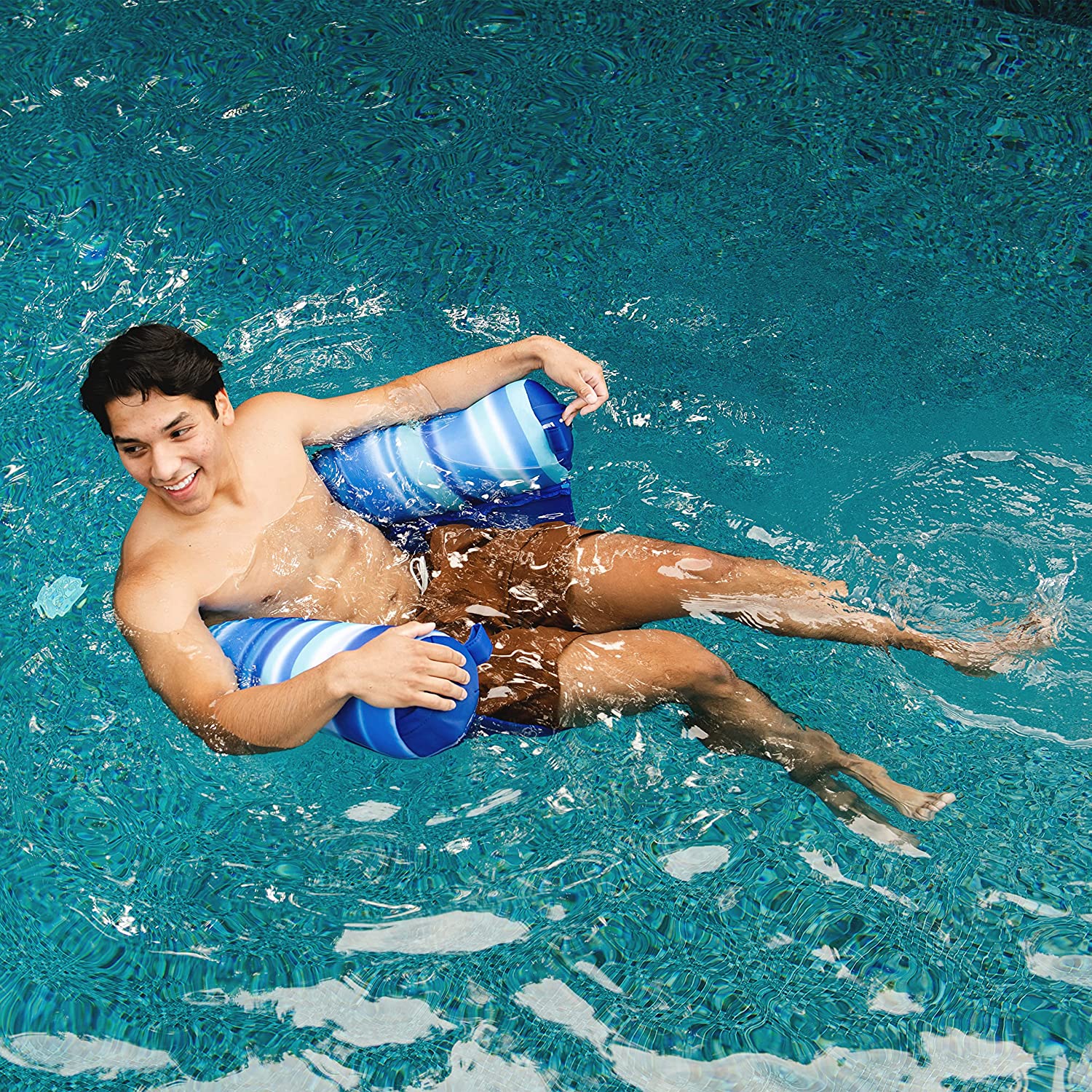 Big Joe Noodle Sling No Inflation Needed Pool Seat with Armrests, Blurred Blue, 3ft