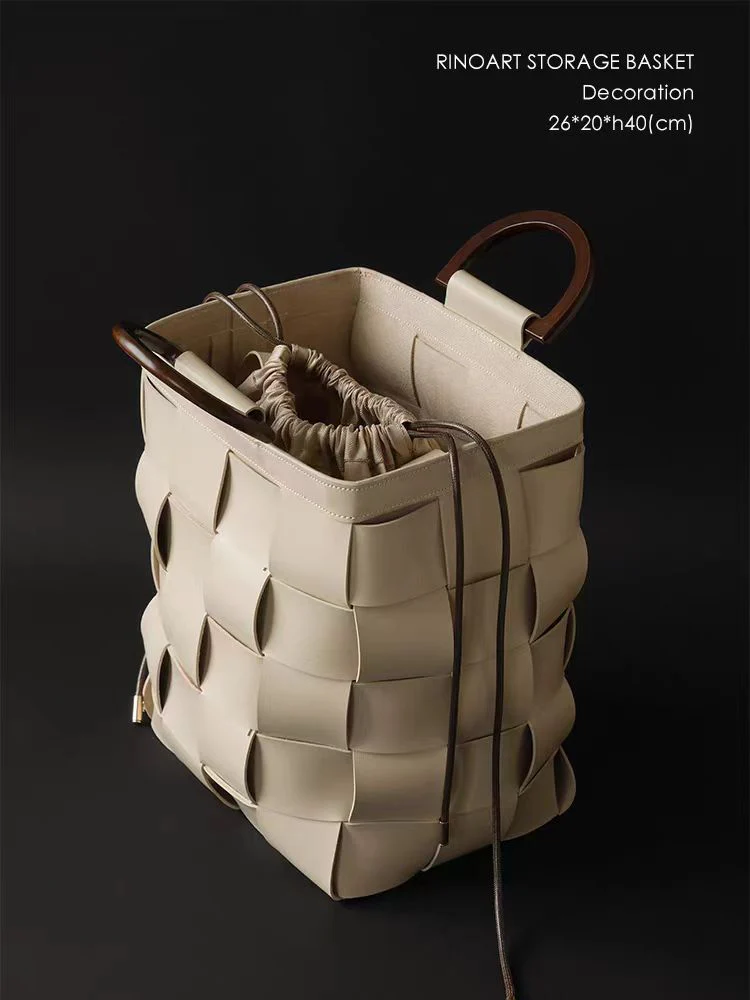 DC138 - Paris handbag style Jane Birkin BV woven saddle leather dirty clothes basket storage basket camping picnic