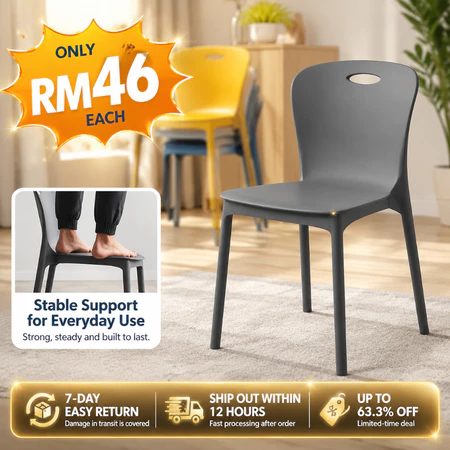 Kerusi Plastik Rumah Kukuh - Stackable Plastic Dining Chair, Heavy Duty Home Use,Book room