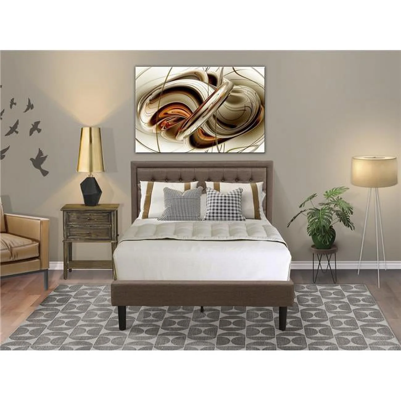 East West Furniture 2-piece Wood Bedroom Set in Brown/Distressed Jacobean
