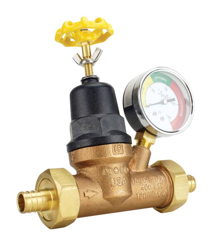 Apollo APXPRV34WG 3/4 in. Bronze Double Union PEX Water Pressure Regulator with Gauge