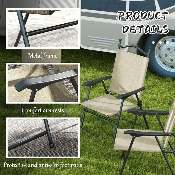 Outsunny Folding Patio Chairs,Set of 4 Camping Chairs with Armrests