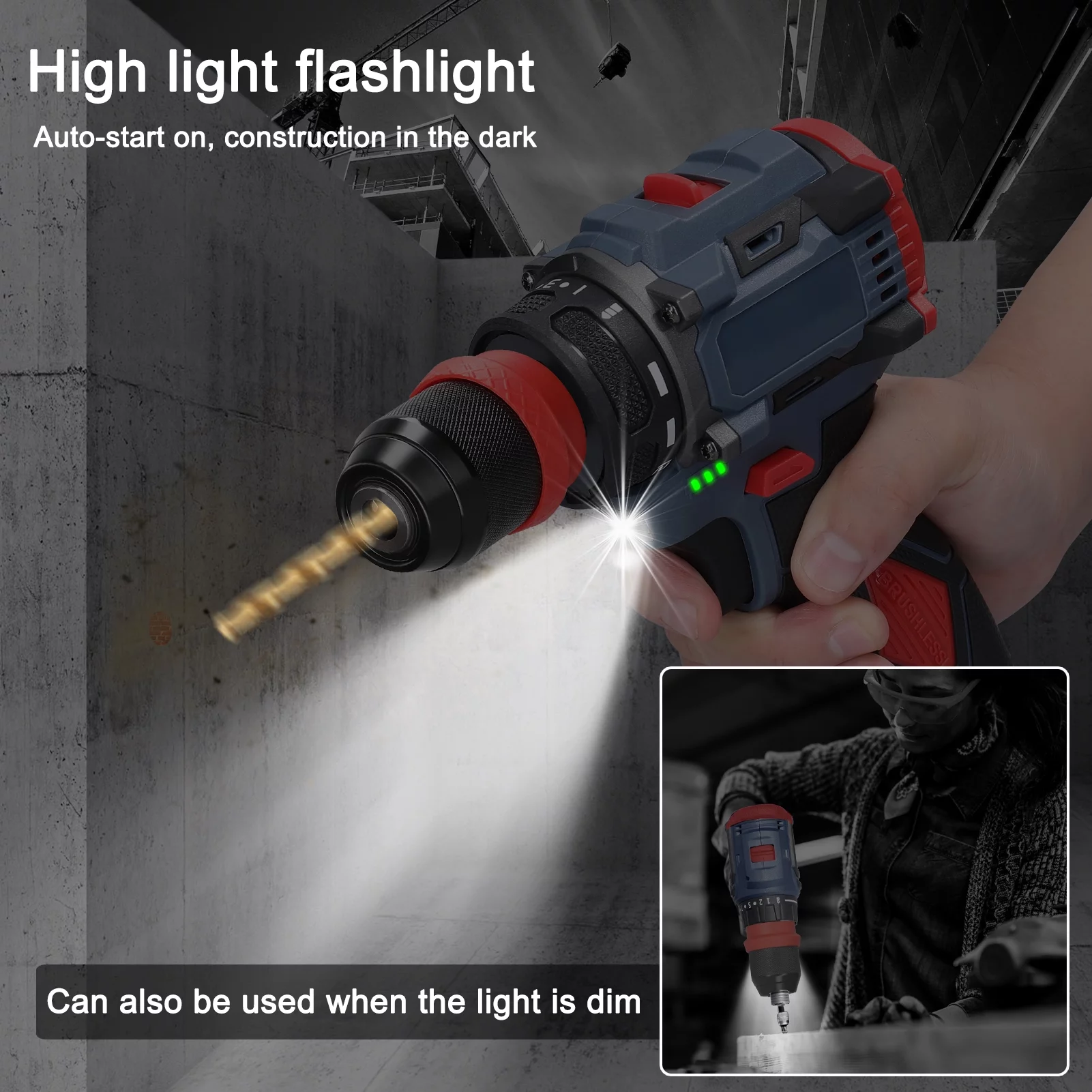 Spirastell Electric drill,Appliances Furniture Installation Screw Driver Appliances Lithium Drill Screwdriver Power Tool 2in1 Lithium Drill 55Nm Torque Motor Driver Appliances Furniture ERYUE21V Elec