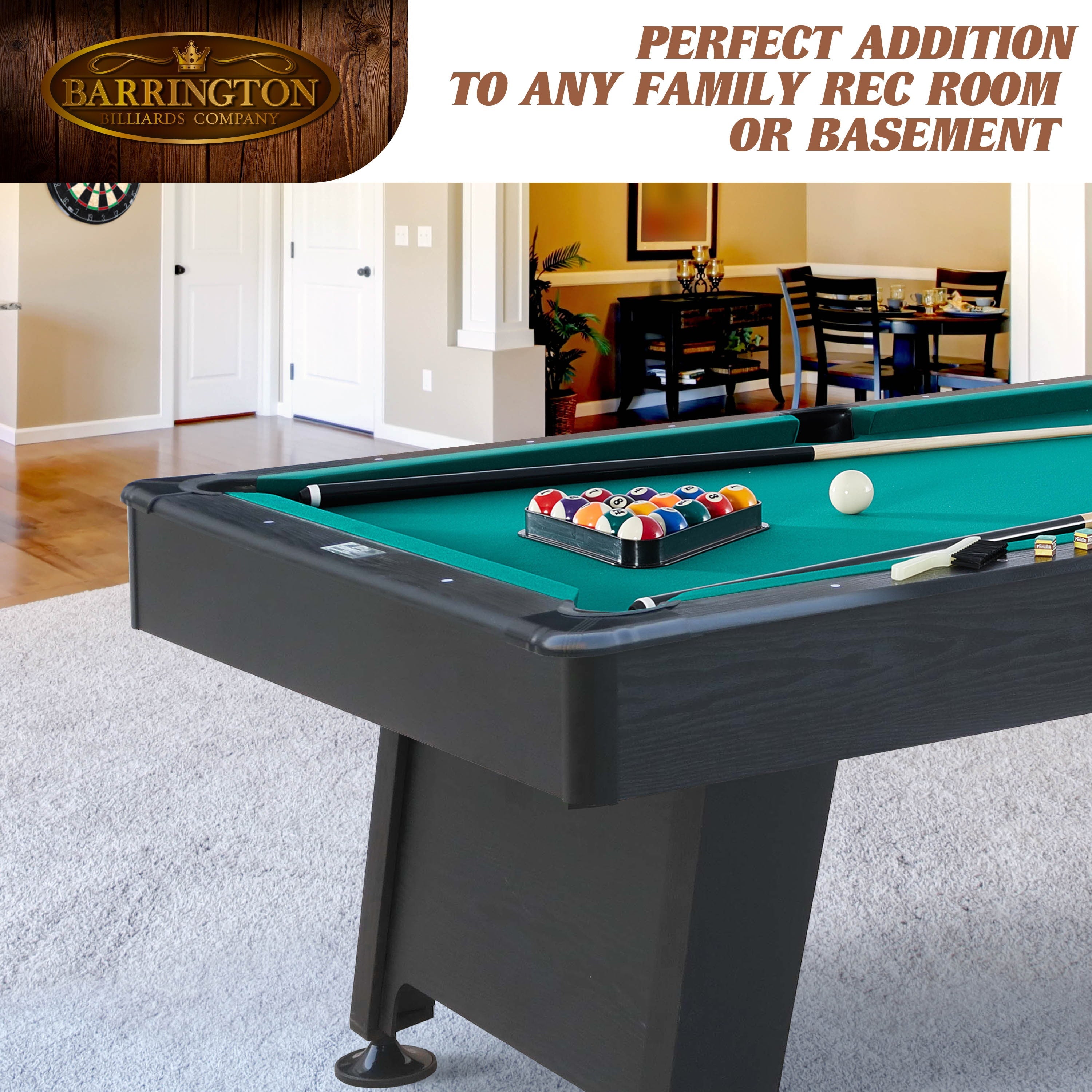 Barrington Billiard 84″ Arcade Pool Table with Bonus Dartboard Set, Green