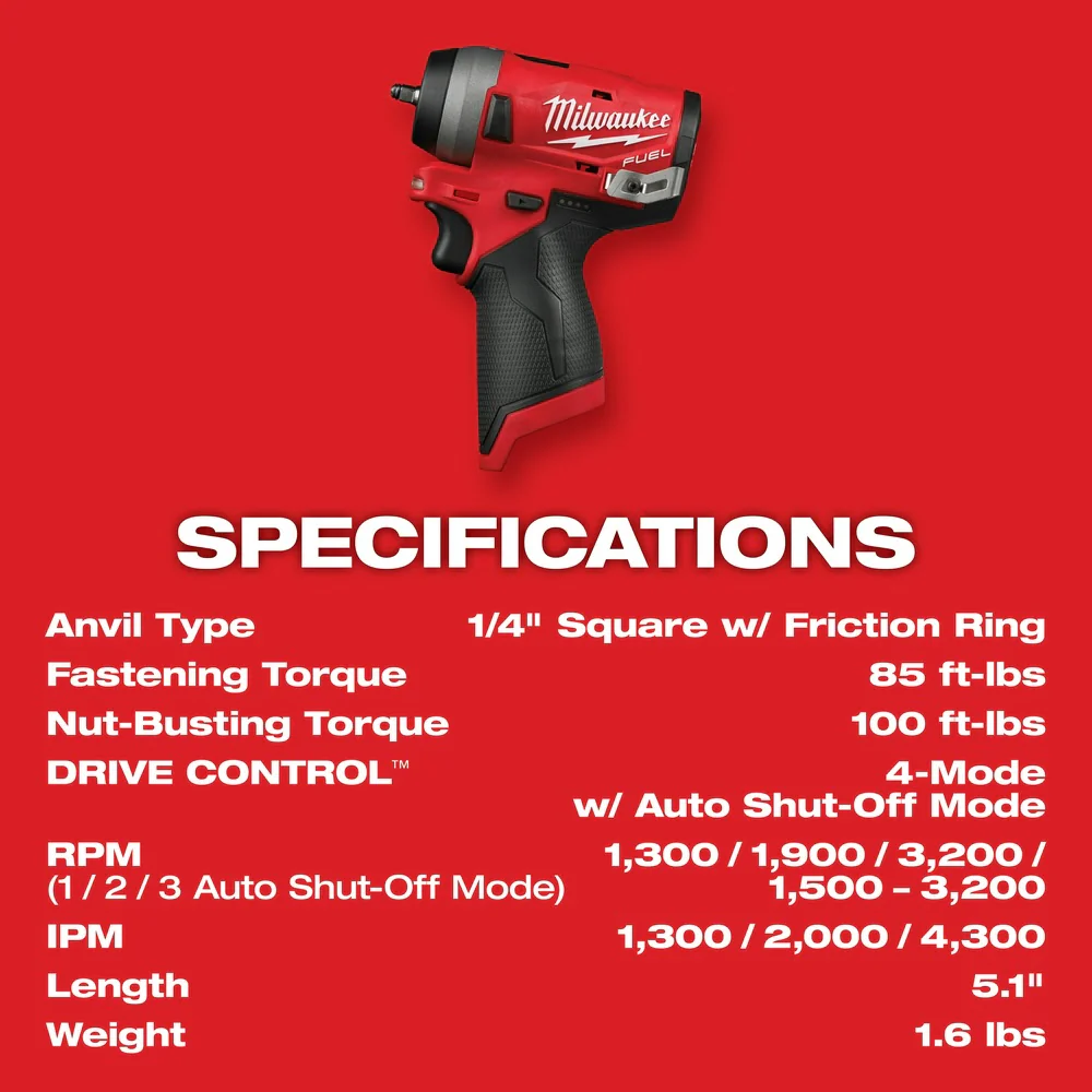 2026 Milwaukee 2552-20 M12 FUEL Stubby 1/4