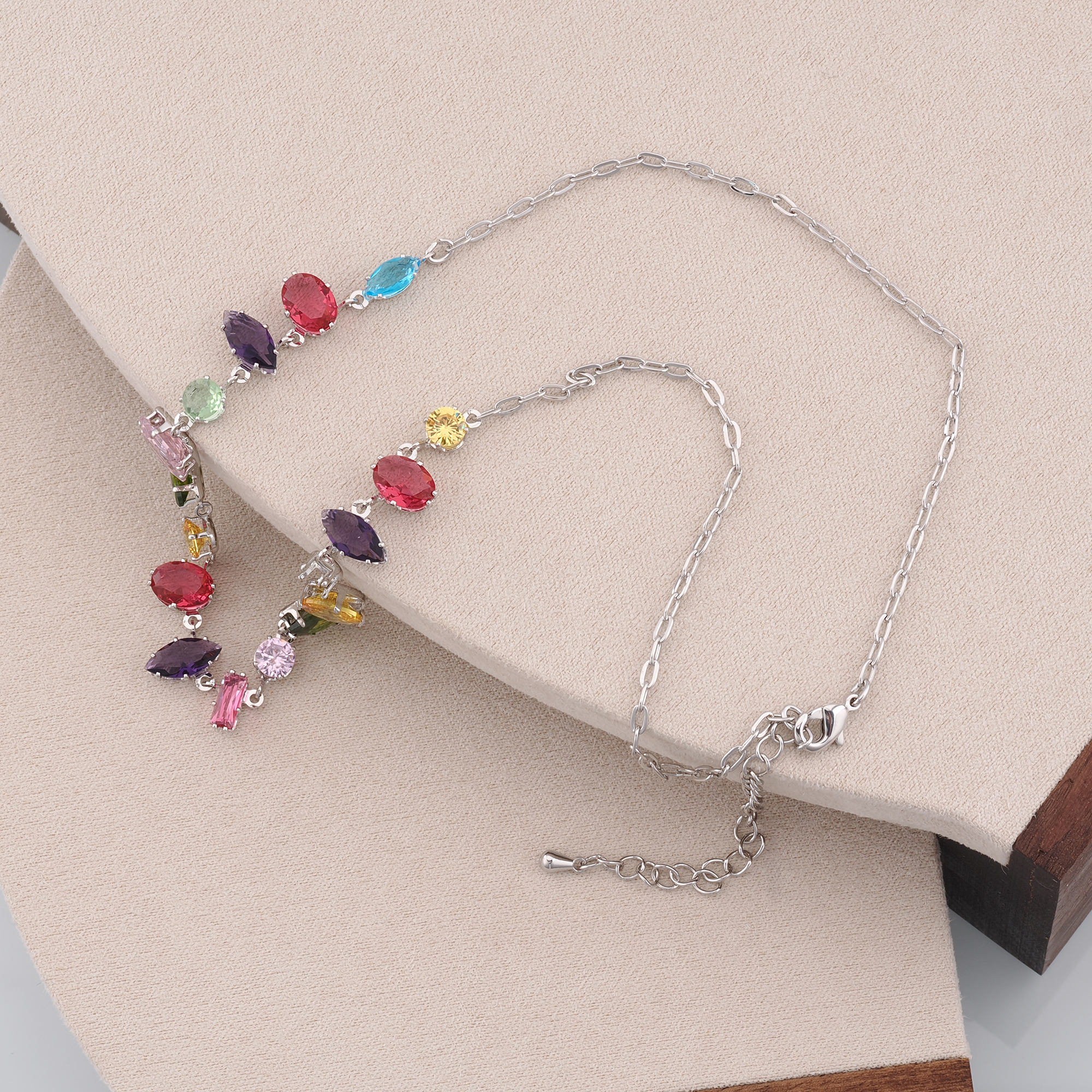 18K Gold Filled Multicolor Zircon Necklace,Colorful Necklace,Geometric Stone Necklace,Adjustable Gold Chain Necklace,Gift For Her