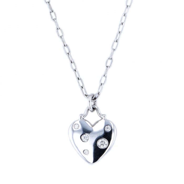 Tiffany & Co. Tiffany White Gold Dots Heart K18WG Necklace Diamond
