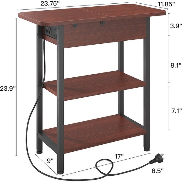 Set of 2 Flip Top Narrow Side Table,Nightstands,End Tables cherry