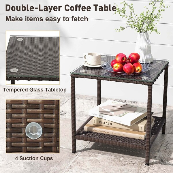 3 PCS Patio Rocking Set Wicker Rocking Chairs with 2Tier Coffee Table