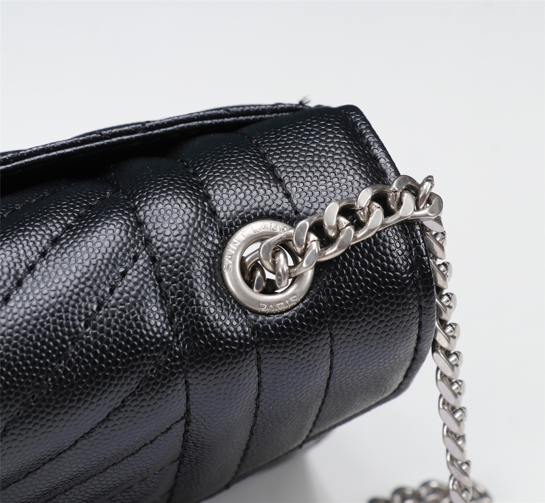 Saint Laurent Envelope Small Bag In Mix Matelasse Grain De Poudre Embossed Black Silver