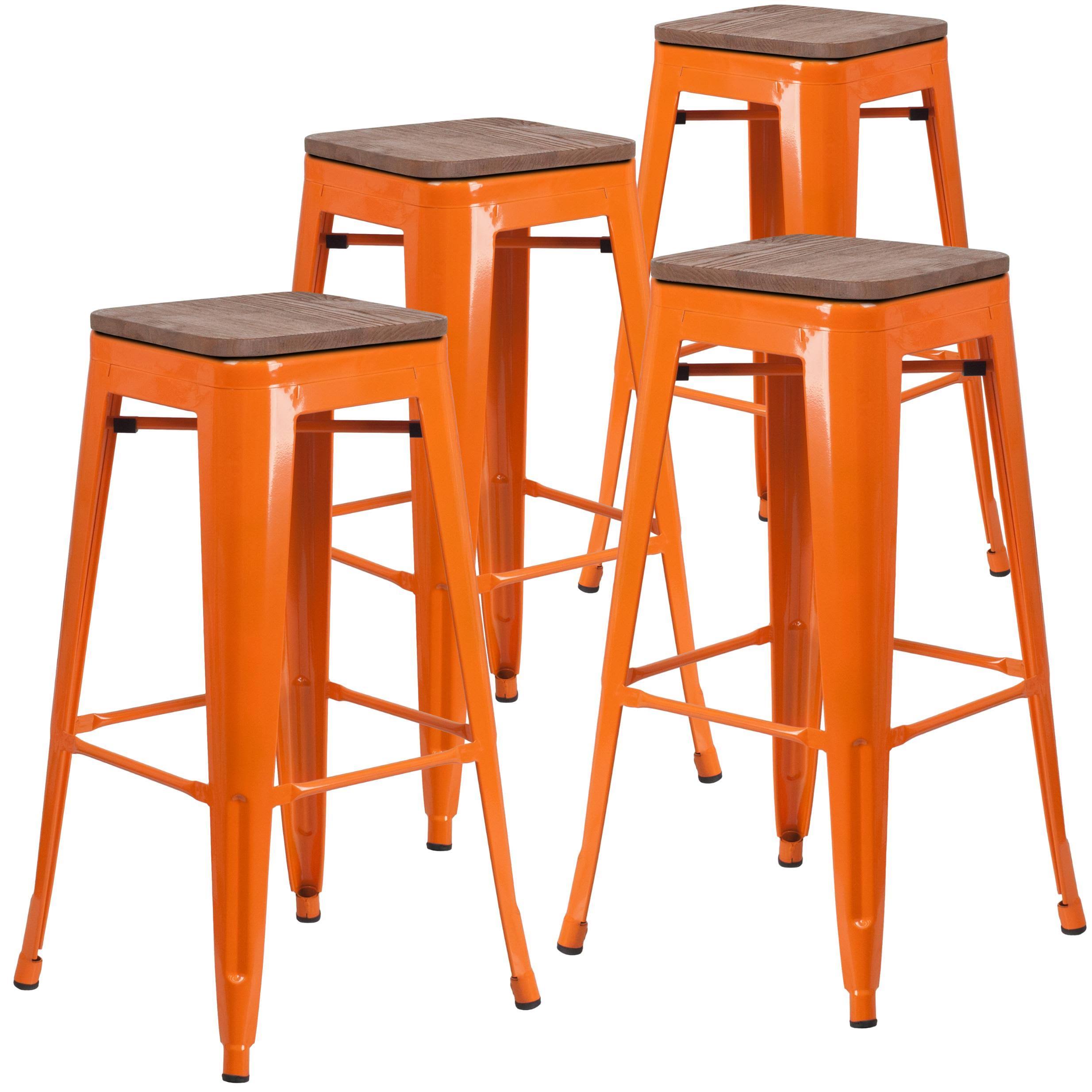 Flash Furniture 4 Pk. 30x22 High Backless Metal Barstool with Square Wood SEAT, Silver