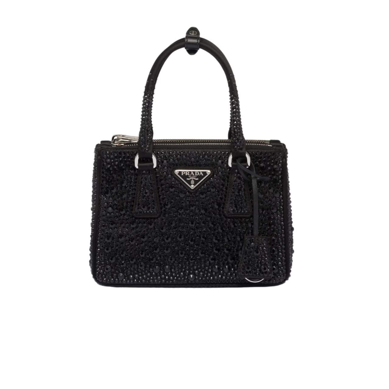 Prada Galleria Satin Mini Bag With Crystals Black 23Cm
